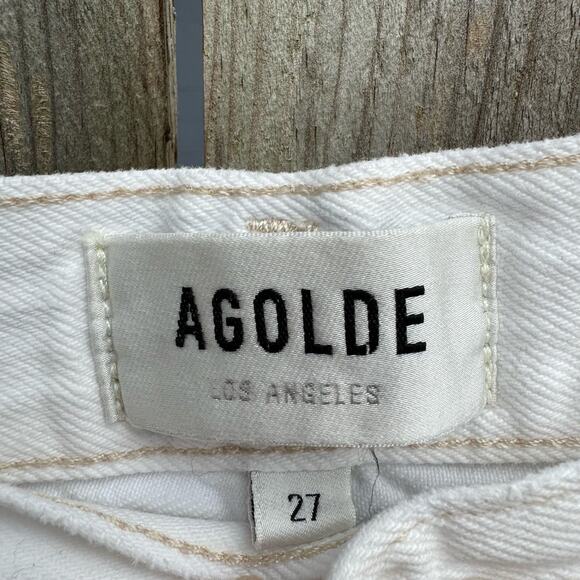 Agolde Jeans Riley Straight Cropped Jeans Distressed Button Fly White Size 27 - Picture 10 of 12